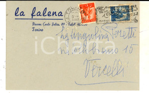 Cartolina originale da collezione 1950 STORIA POSTALE TORINO LA FALENA Cartoncino pubblicitario Lire 10 + Lire 5 1