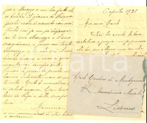 Manoscritto, lettera originale 1921 MONDOVI  Marchesa CORDERO DI MONTEZEMOLO manda panini e caramelle al figlio 1