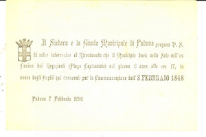 Documento originale, autentico 1898 PADOVA Invito per ricevimento all ex Casino dei Negozianti VINTAGE 1