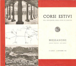 Materiale pubblicitario d’epoca 1952 BRESSANONE BZ Corsi estivi Università di PADOVA Pieghevole 10 x 18 cm 1