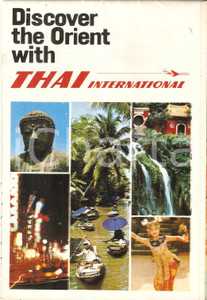 Materiale pubblicitario d’epoca 1970 ca THAI INTERNATIONAL Discover the Orient Flight map 51x38 cm 1
