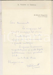 Autografo originale 1991 CHIOGGIA Lettera mons. Alfredo MAGAROTTO per ringraziamento AUTOGRAFO 1