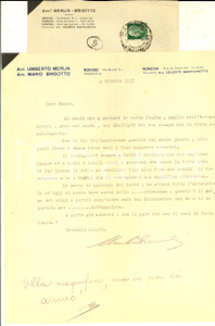 Autografo originale 1937 ROVIGO Lettera scherzosa sen. Umberto MERLIN all amico sfacciato Autografo 1