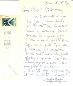 Autografo originale 1957 ROMA Maffio MAFFII ringrazia scrittore per l invio di un libro AUTOGRAFO 1