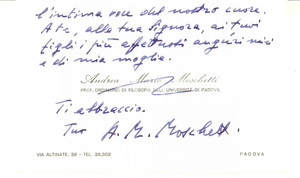 Autografo originale 1980 PADOVA Biglietto prof. Andrea Mario MOSCHETTI per auguri AUTOGRAFO 1