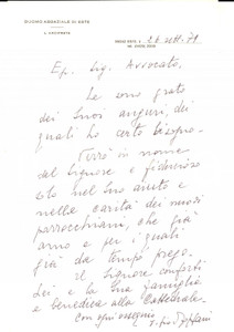 Autografo originale 1979 ESTE Arciprete don Giovanni FOFFANI a un nuovo parrocchiano Autografo 1