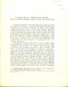Libro, pubblicazione d epoca 1971 Alexandru DUTU Il tema della Translatio studii negli storici romeni 1