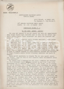 Documento originale, autentico 1976 PADOVA 49Â° Adunata nazionale ALPINI Comunicato stampa di Aldo RASERO 1
