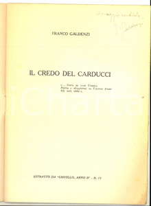 Libro, pubblicazione d epoca 1940 ca Franco GALDENZI Il credo del Carducci Invio autografo da Crivello 1