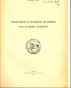 Libro, pubblicazione d epoca 1953 Augusto GUIDI Traduzioni e citazioni di Byron dai classici Invio autografo 1