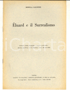 Libro, pubblicazione d epoca 1958 Mirella GALDENZI Eluard e il Surrealismo Estratto Aspetti letterari 1