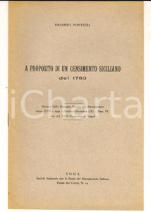 Libro, pubblicazione d epoca 1930 Ernesto PONTIERI A proposito di un censimento siciliano del 1783 Estratto 1