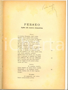 Libro, pubblicazione d epoca 1941 Angelo TACCONE Perseo  Epillio alla maniera alessandrina Invio AUTOGRAFO 1