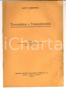 Libro, pubblicazione d epoca 1938 NAPOLI Cleto CARBONARA Trascendenza e trascendentalitÃ  Invio AUTOGRAFO 1