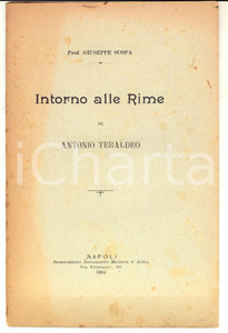 Libro, pubblicazione d epoca 1904 NAPOLI Giuseppe SCOPA Intorno alle Rime di Antonio Tebaldeo ed. D AURIA 1