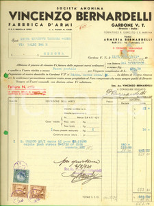 Documento originale, autentico 1939 GARDONE VAL TROMPIA Vincenzo BERNARDELLI fabbrica d armi Fattura con bolli 1