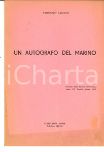 Libro, pubblicazione d epoca 1950 Fernando SALSANO Un autografo del Marino Estratto 4 pp. Doctrina 1