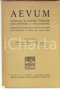 Libro, pubblicazione d epoca 1940 Maria Angela SERRETTA L interferenza ritmica nell endecasillabo AEVUM 1