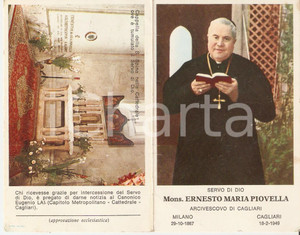 Cartolina originale da collezione 1949 CAGLIARI In memoria di Monsignor Ernesto Maria PIOVELLA Santino 7x11 cm 1