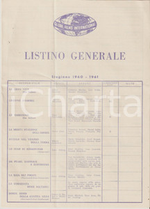 Materiale pubblicitario d’epoca 1961 GLOBE FILMS INTERNATIONALS Listino generale film 1957  1961 17x24 cm 1
