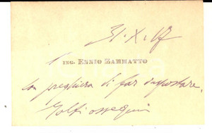 Autografo originale 1917 PADOVA Ing. Ennio ZAMMATTO  Biglietto da visita autografo 1