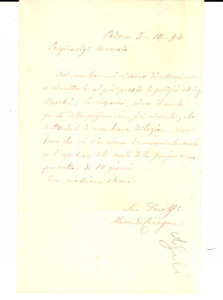 Manoscritto, lettera originale 1894 PADOVA Lettera Alessandro CICOGNA su ritardo apertura Asilo delle Grazie 1