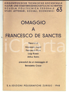 Libro, pubblicazione d epoca 1948 AA. VV. Omaggio a Francesco DE SANCTIS ZURIGO Politecnico Federale 1