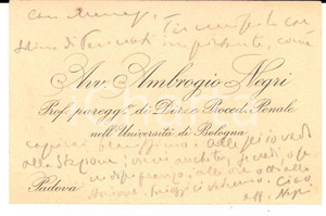 Autografo originale 1910 ca PADOVA Prof. Ambrogio NEGRI UniversitÃ  Bologna Biglietto autografo 1