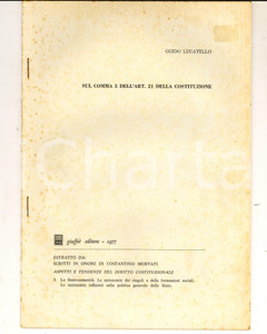 Libro, pubblicazione d epoca 1977 Guido LUCATELLO Sul comma 5 dell art. 21 della Costituzione Estratto 26 pp 1