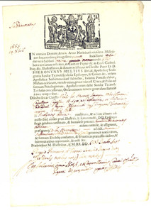 Documento originale, autentico 1665 MILANO Ordine Subdiaconato a don Giovanni Ermete STAMPA cappellano SAN SIRO 1