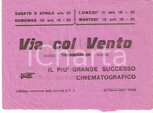 Materiale pubblicitario d’epoca 1951 PETRITOLI AP Proiezione di VIA COL VENTO Volantino pubblicitario 17x12 1