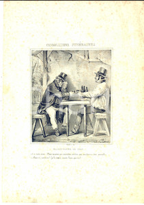 Stampa, bozzetto originale 1839 PARIS Le MusÃ©e pour rire  Consolations funÃ©raires  Encore un coup GRAVURE 1