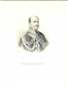 Stampa, bozzetto originale 1850 ca TORINO Principe Eugenio di SavoiaCarignano Lit. DOYEN Inc. PERRIN 1