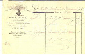 Documento originale, autentico 1887 PADOVA Lume EXCELSIOR Inesplosibile  Agente Carlo VENTURINI Fattura 1