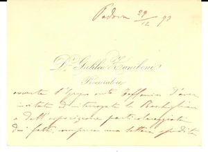 Autografo originale 1893 PADOVA Procuratore Galileo ZANIBONI Biglietto da visita autografo 1