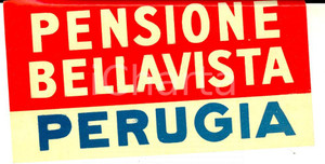 Materiale pubblicitario d’epoca 1930 ca PERUGIA  Pensione BELLAVISTA Etichetta pubblicitaria VINTAGE 12x6 cm 1