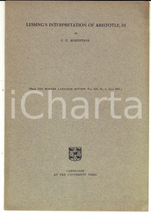 Libro, pubblicazione d epoca 1917 J. G. ROBERTSON Lessing s Interpretation of Aristotle, III Estratto 40 pp. 1