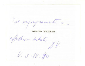 Autografo originale 1970 PADOVA Biglietto da visita Diego VALERI  Messaggio AUTOGRAFO 1
