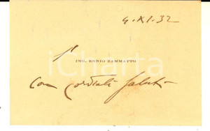 Autografo originale 1932 PADOVA Ing. Ennio ZAMMATTO  Biglietto da visita autografo 1