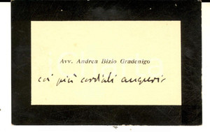 Oggetto da collezione cartaceo 1920 ca VENEZIA Avv. Andrea BIZIO GRADENIGO  Biglietto da visita autografo 1