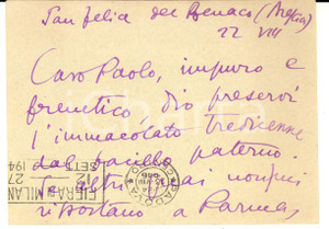 Autografo originale 1946 SAN FELICE DEL BENACO Avv. Aurelio CANDIAN scherza con un amico  Autografo 1