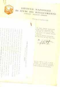Manoscritto, lettera originale 1956 FIRENZE Enrico BARFUCCI invia note di Alberto CHIARI su Papini Lettera 1