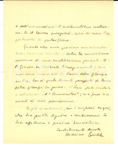 Autografo originale 1945 PADOVA Marino GENTILE prepara studio sul materialismo cartesiano AUTOGRAFO 1