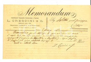 Documento originale, autentico 1905 PADOVA Stabilimento Tipografico Teatrale L. CRESCINI Memorandum 1
