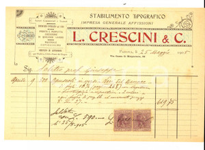 Documento originale, autentico 1905 PADOVA Stabilimento Tipografico Teatrale L. CRESCINI Fattura per opuscoli 1