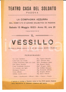Materiale pubblicitario d’epoca 1933 PADOVA TEATRO CASA DEL SOLDATO Compagnia Azzurra  Il vessillo Locandina 1