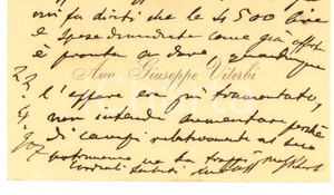 Oggetto da collezione cartaceo 1907 PADOVA Avv. Giuseppe VITERBI  Biglietto da visita con messaggio autografo 1