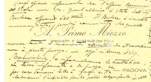 Oggetto da collezione cartaceo 1927 PADOVA Agostino Primo MIOZZO architetto Biglietto da visita autografo 1