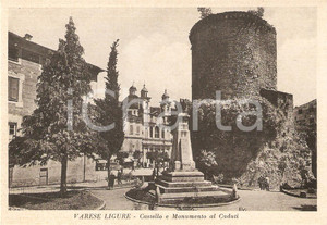 Cartolina originale da collezione 1955 ca VARESE LIGURE SP Castello FIESCHI  e Monumento ai Caduti Cartolina FG 1