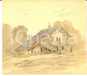 Opera d’arte autentica 1950 ca ARTE Un solitario villino di campagna Disegno china e acquerello 19x17 1 Opera d’arte autentica 1950 ca ARTE Un solitario villino di campagna Disegno china e acquerello 19x17 1